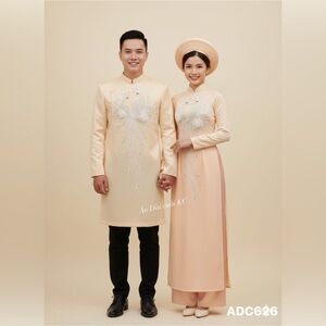 Elegant Cream Traditional Couple Aodai